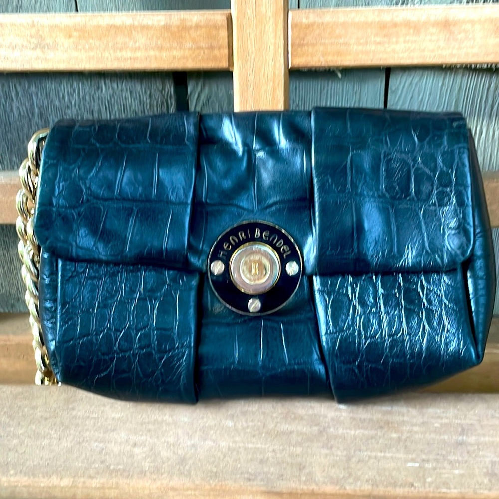 Henri Bendel Black Croc embossed wristlet